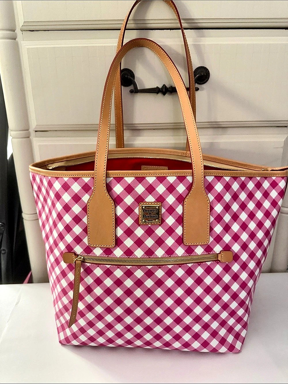 Dooney & Bourke Gingham II Large Tote Pink & White